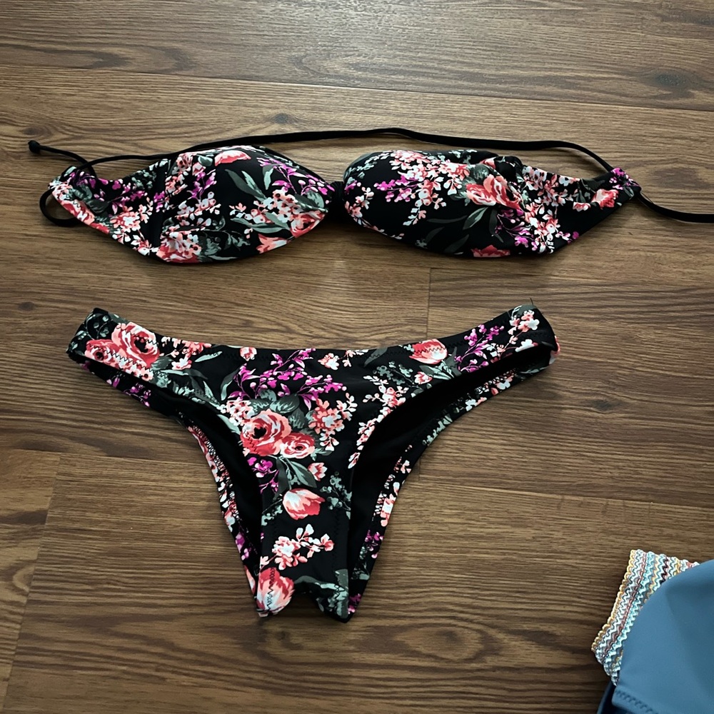 Mossimo Supply Co. Black and Pink Floral Bikini